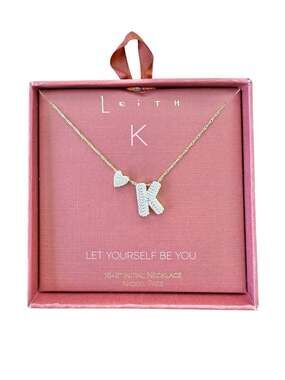 Nordstrom Leith Initial K Rhinestone Heart Necklace Gold Tone NIB 16-18”